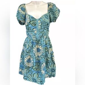 NWT Sz M House of Harlow 1960 Blue Green Linenblend Mini Dress